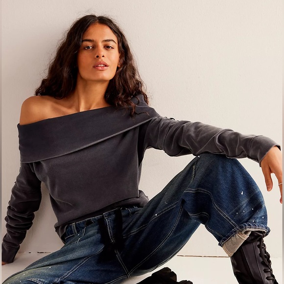 Free People Tops - Free People We The Free Not The Same Long Sleeve Slouchy Shirt Dark Gray Medium